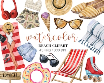 Imágenes prediseñadas de playa de acuarela, imágenes prediseñadas PNG de vacaciones, imágenes prediseñadas de viajes, imágenes prediseñadas de verano, imágenes prediseñadas tropicales de acuarela, imágenes prediseñadas de vacaciones de verano