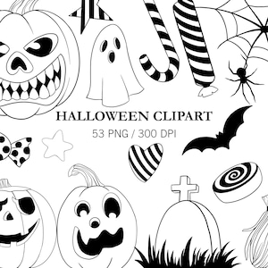 Black Line Halloween Clipart, Line Drawing, Doodle Clipart, Fall Clipart, Halloween Decor, Halloween Party, Line Art, Halloween sweets, PNG