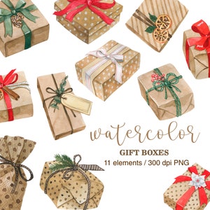 Aquarell Geschenk Box Clipart, PNG, Weihnachtsgeschenke, Handwerk Geschenke, Weihnachtsgeschenk Clipart, Feier, Festival Urlaub, kommerzielle Nutzung