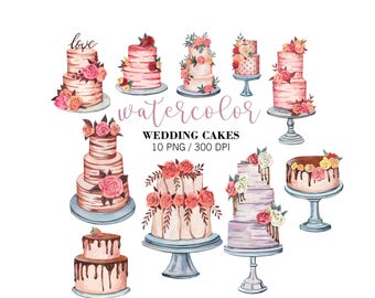 Wedding Cakes Clipart PNG, Floral Cakes, Watercolor Birthday cake, Cake logo design, Sweets Clipart,  Food bakery