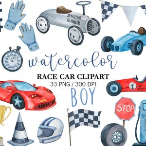 Akvarell racerbil Clipart PNG, Baby Boy Barnrumsdekor, Handmålad blå racerbil, Söt sportbil, Barn Clipart, bild 4