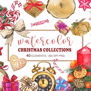 Aquarel kerst clipart, winter clipart, kerstsnoepjes, kerstkoekjes, png, merry christmas clipart, handgeschilderde kerst