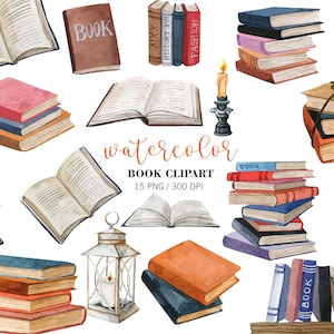 Watercolor Book Clipart, book sticker, PNG, Back to School Clipart, School supplies,  Fall clipart, Homeschool planner, Teacher stickers