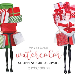 Aquarell Mode Clipart, Shopping Mädchen, Liebe png, Weihnachtsgeschenke, Mode Mädchen png, Valentinstag Clipart, Mode Planner Sticker