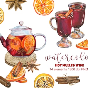 Clipart de vin chaud, aquarelle de vin, clipart de vin, boisson chaude, automne, hiver, vacances, célébration, aquarelle cannelle, VIN rouge, PNG