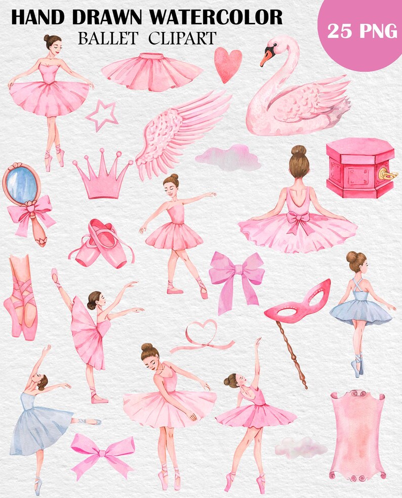 Watercolor Ballet Clipart Hand Painted Ballerina Clipart, Pink Swan PNG ...