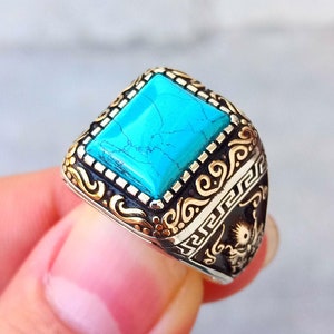 Anillo otomano turquesa de plata esterlina para hombre: hecho a mano en plata 925