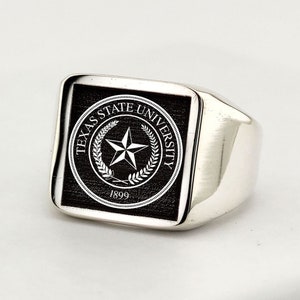 Silver College Ring, Personalized Jewelry ,Class Ring, University Ring , Texas State University Ring ,Graduation Ring,High School Class Ring