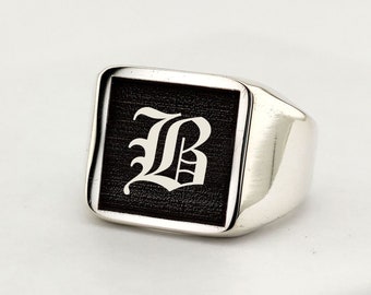 Square Signet Ring, Mens initial ring, Women initial ring, Monogram Signet Ring, Old English Ring,Personalized Gift Ring, Custom Silver Ring