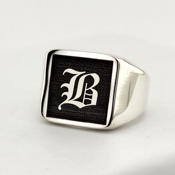 Square Signet Ring, Mens initial ring, Women initial ring, Monogram Signet Ring, Old English Ring,Personalized Gift Ring, Custom Silver Ring