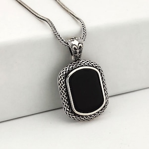 Black Onyx Necklace Silver, Valentines Day Rectangle Onyx Necklace, Sterling Silver Onyx Necklace, Black Onyx Pendant, Black Stone Necklace