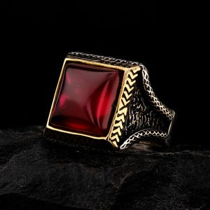 Anillo de plata esterlina con rubí rojo hecho a mano: joyería gótica otomana