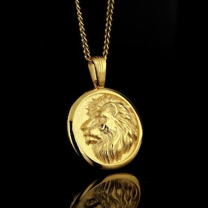 Personalized 14K Gold Lion Men Necklace, 14K Gold Lion Pendant, Mens Gift Gold Lion Pendant, Lion Head Pendant,14K Men Necklace Gift For Him
