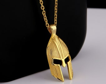 14k Solid Gold Spartan Helmet Necklace: Ancient Greek Warrior Pendant