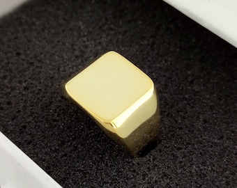 Vergulde sterlingzilveren herenzegelring - gepersonaliseerde vierkante ring