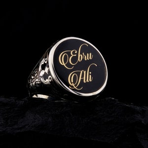 Anéis masculinos com letra inicial, anel de nome de família de prata, anel de nome personalizado, anel memorial para homens, anel de sinete personalizado, anel inicial personalizado