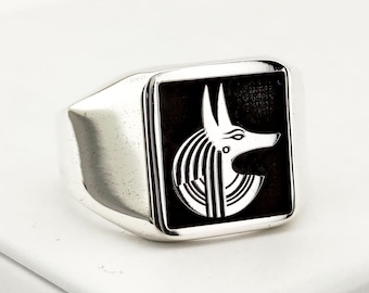 Silver Anubis Rings, Ancient Egyptian Mythology Jewelry,Anubis God of Death, Egyptian Rings, Christmas Gifts Mens,Signet Ring,Custom Ring