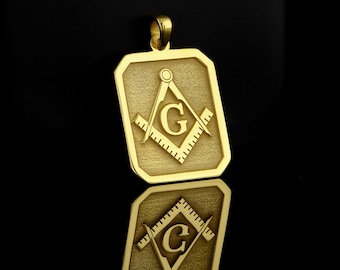 14K Solid Gold Masonic Necklace: Personalized Mason Amulet Gift