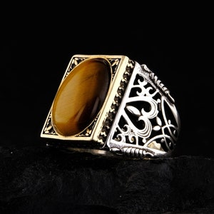 Handmade Tiger&#39;s Eye Sterling Silver Ring - Filigree Design