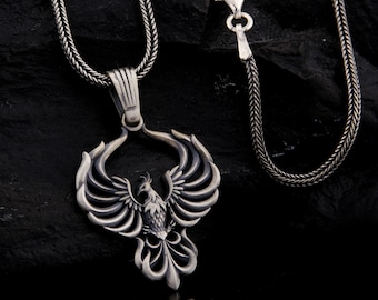 Collana con ciondolo a forma di fenice in argento sterling fatta a mano - Gioielli con uccelli mitologici