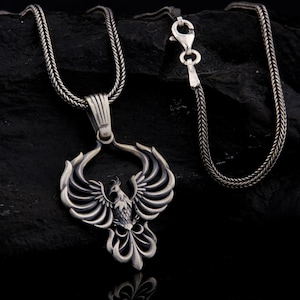 Handmade Sterling Silver Phoenix Pendant Necklace - Mythical Bird Jewelry