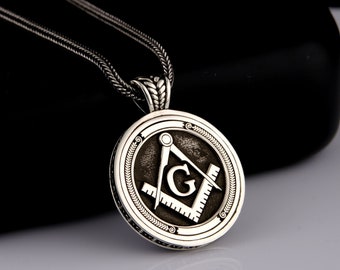 14Kゴールド フリーメイソンペンダントネックレス：CZフリーメイソン