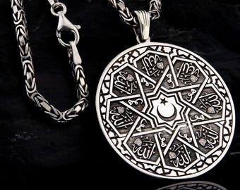 Sterling Silver Islamic Crescent Star Pendant: Seljuk Allah