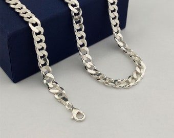 ハンドメイドスターリングシルバーカーブチェーンネックレス：ソリッド