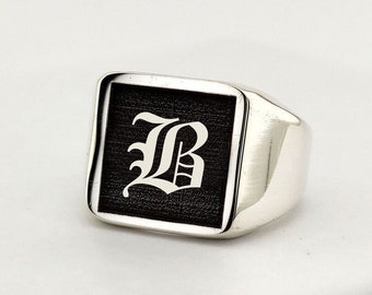 Aangepaste initialen sterlingzilveren ring: gepersonaliseerde statement-sieraden