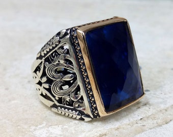Anello In Argento Sterling 925 Con Zaffiro Creato In Laboratorio