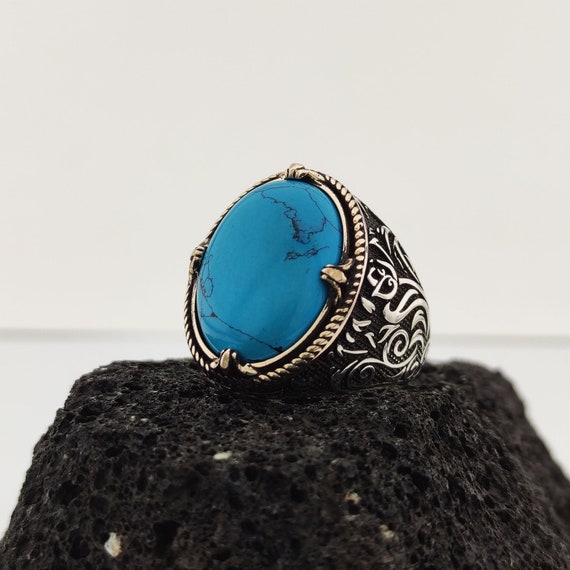 Buy Round Blue Arizona Turquoise Gemstone 925 Sterling Silver Ring,  Sleeping Beauty Turquoise Yellow Gold Rose Gold Fill Ring, Birthstone Ring  Online in India - Etsy