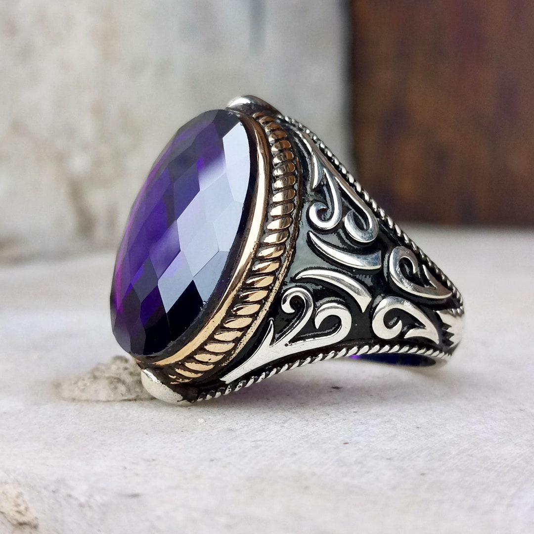 Buy Handmade Amethyst Stone Ring: 925 Sterling Silver Men's Ring Online in  India