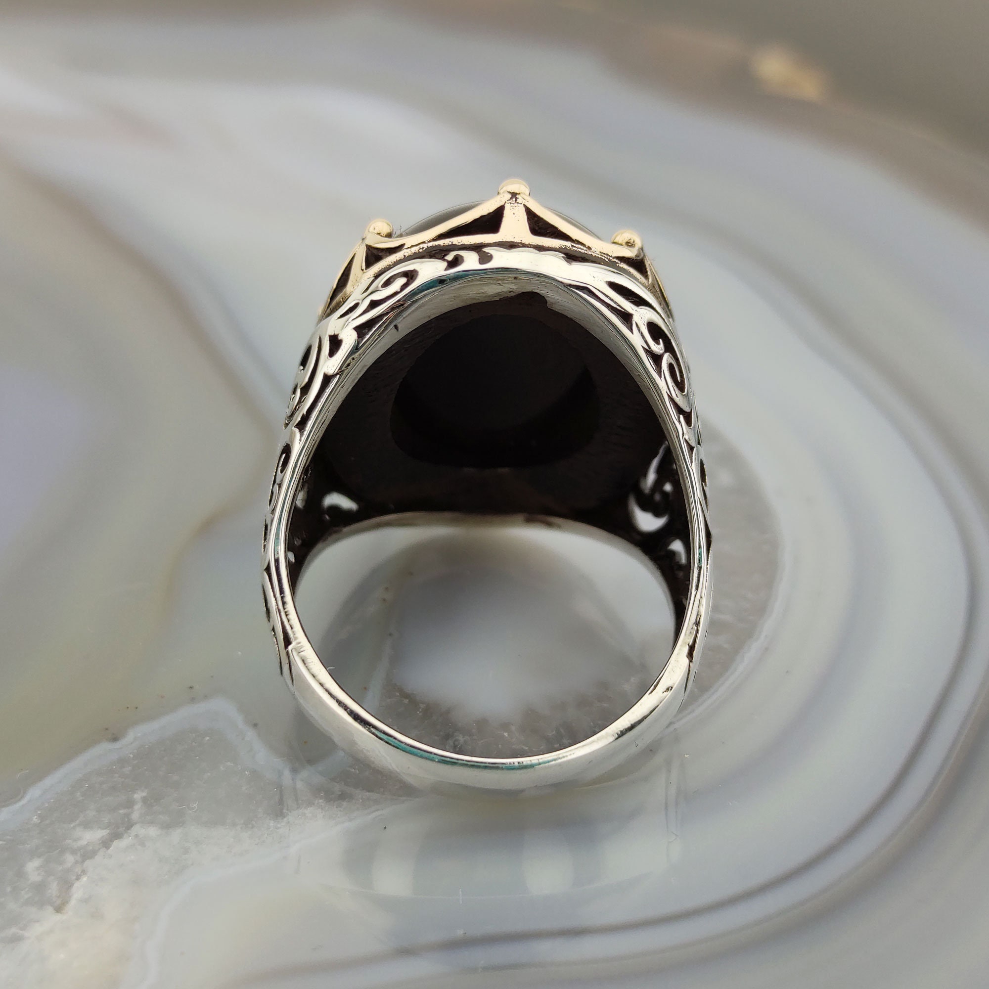 Sterling Silver Black Onyx Ring: Handmade Crown Design - Etsy