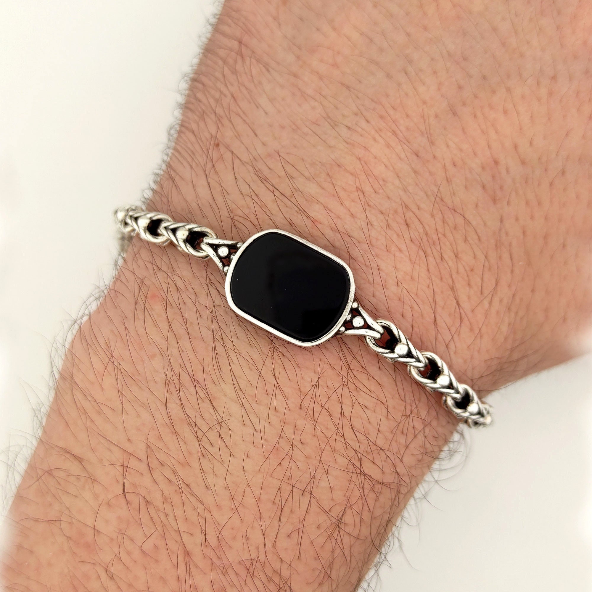 Sterling Silver Onyx Stone Men's Bracelet,black Bracelet for Men, Silver Men's Bracelet, Mens Accessories, Silver Black Jewelry for Men, - Etsy Sterling Silver Onyx Stone Men's Bracelet,black Bracelet for Men, Silver Men's Bracelet, Mens Accessories, Silver Black Jewelry for Men, - Etsy