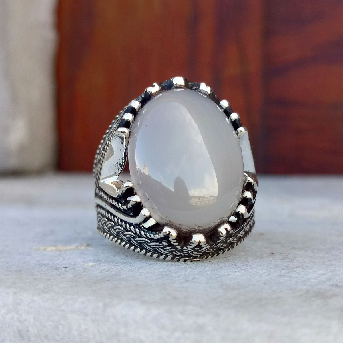 Handmade 925 Sterling Silver Agate Stone Men's Ring - Etsy