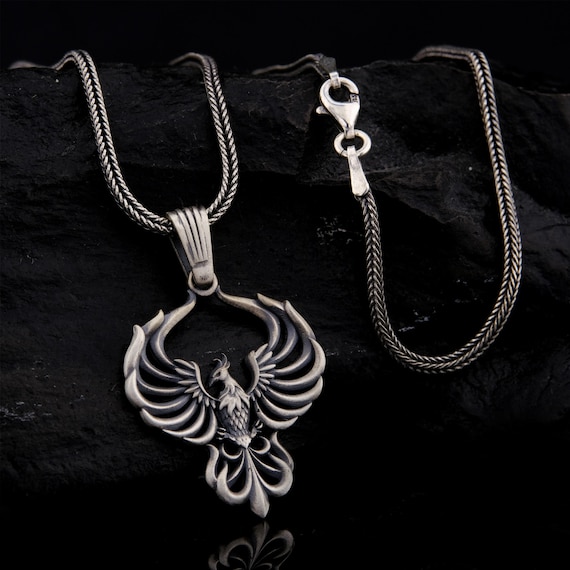 Handmade Sterling Silver Phoenix Pendant Necklace - Mythical Bird