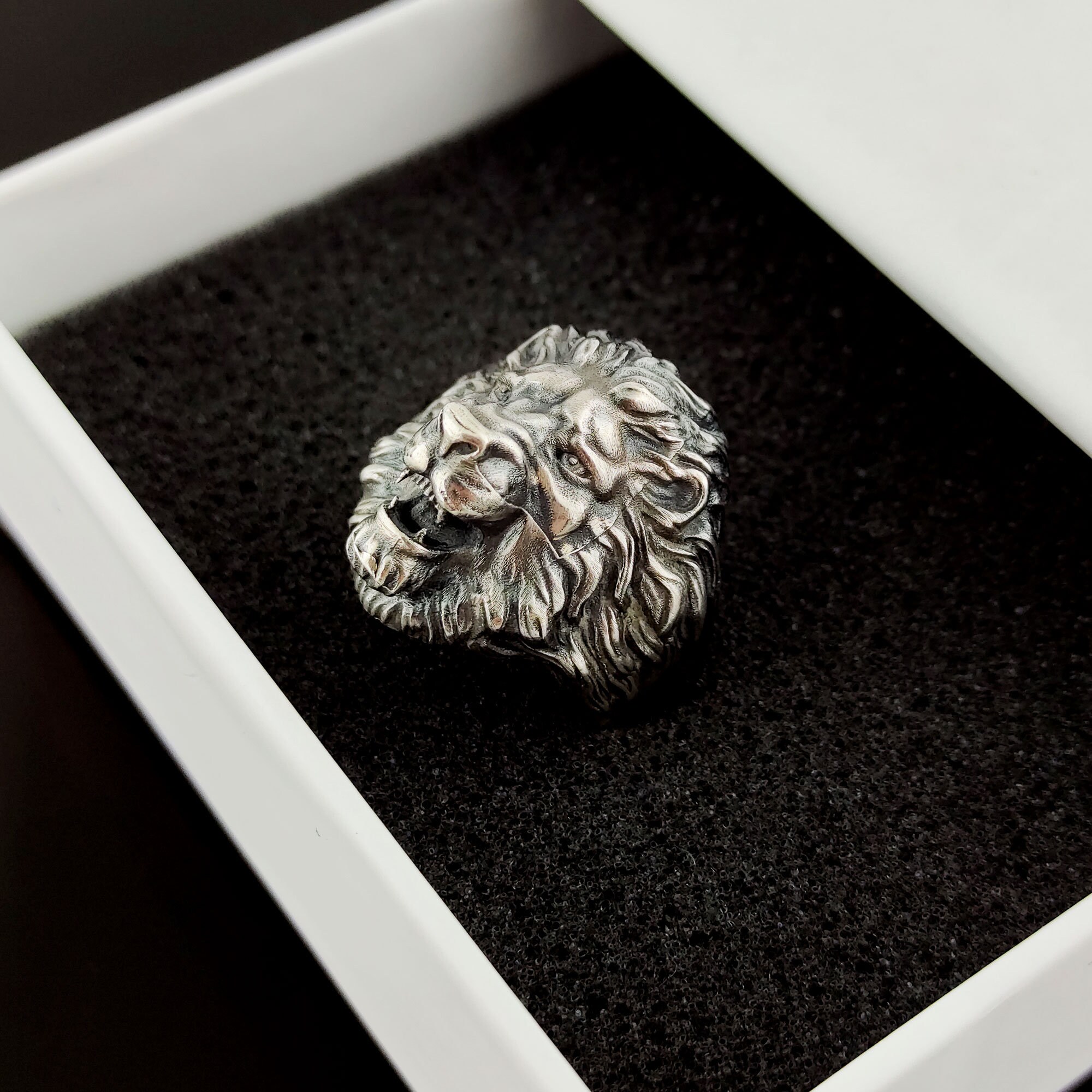 Oxidized Sterling Silver Lion Head Ring - Mens African Jewelry - Etsy