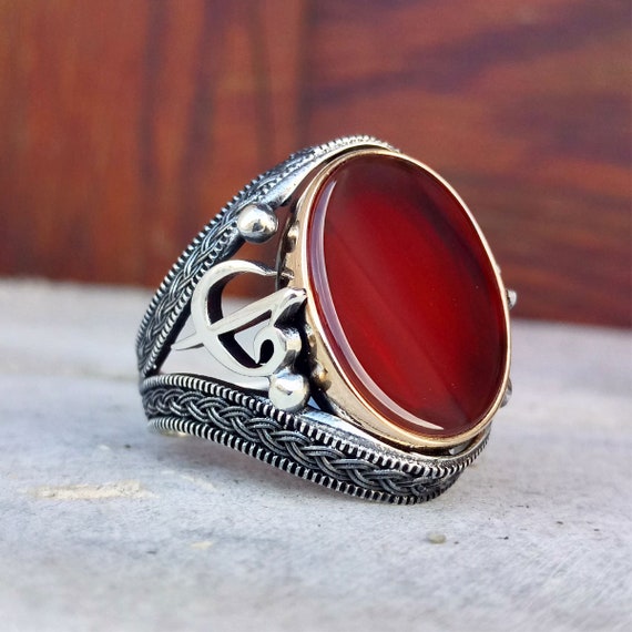 925 Sterling Silver Agate Stone Elif Vav Men's Ring Men - Etsy