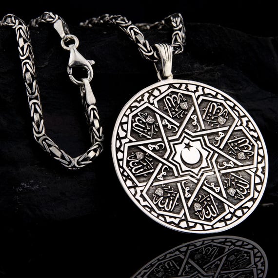 Sterling Silver Islamic Crescent Star Pendant: Seljuk Allah