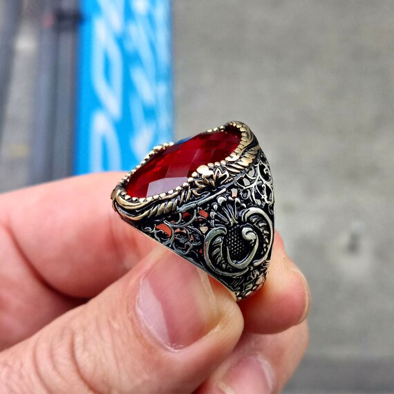 925 Argent Sterling Rubis Rouge Islamique Pierre Vav Bague Homme Bague Homme Vav Islamique Bague en Pierre Rubis Bague en Pierre Rouge Argent Etsy France
