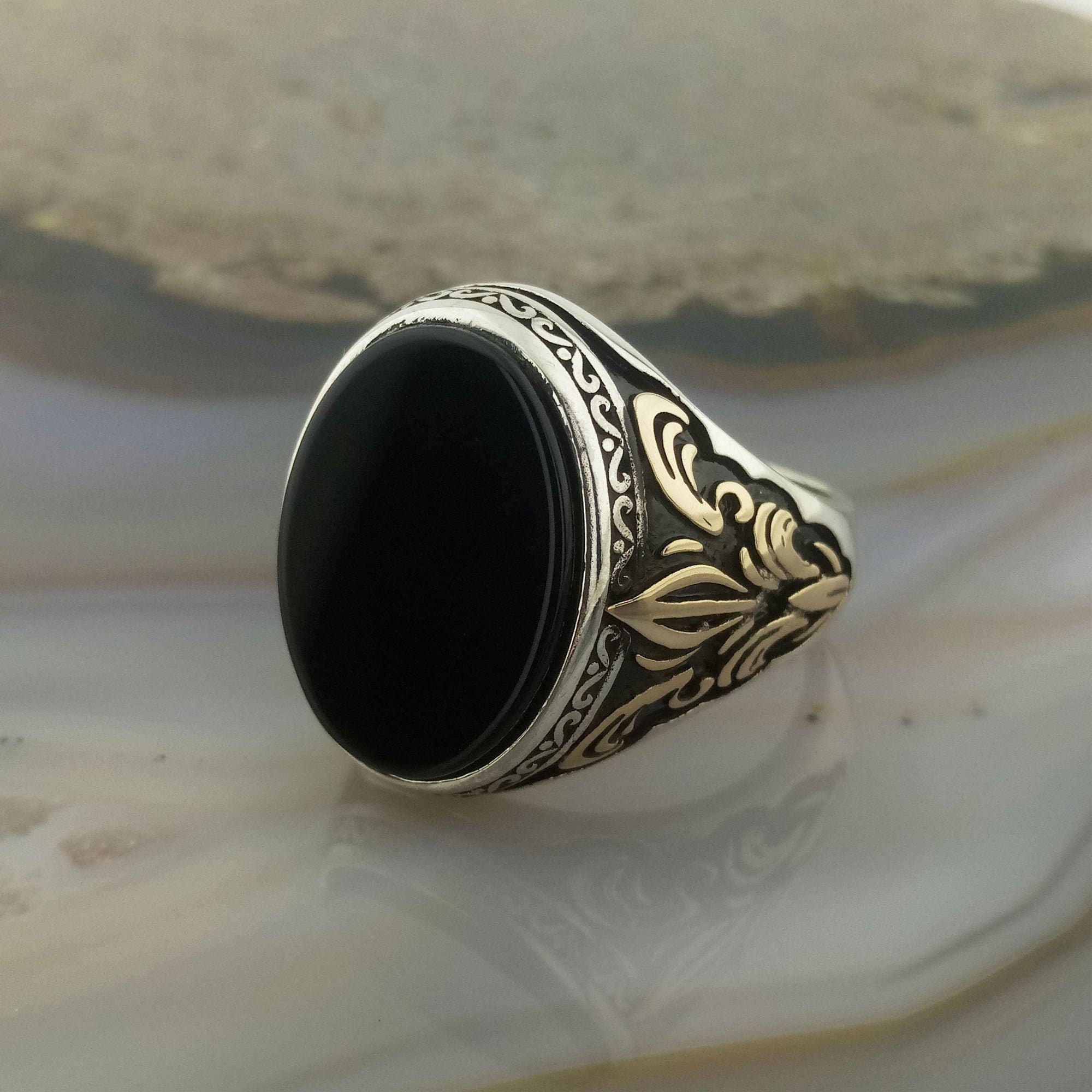 925 Sterling Silver Oval Black Onyx Stone Men's Ring, Oval Onyx Stone Ring, Bronze Lily Patterned Silver Men's Ring,vintage Black Men's Ring - Etsy 925 Sterling Silver Oval Black Onyx Stone Men's Ring, Oval Onyx Stone Ring, Bronze Lily Patterned Silver Men's Ring,vintage Black Men's Ring - Etsy