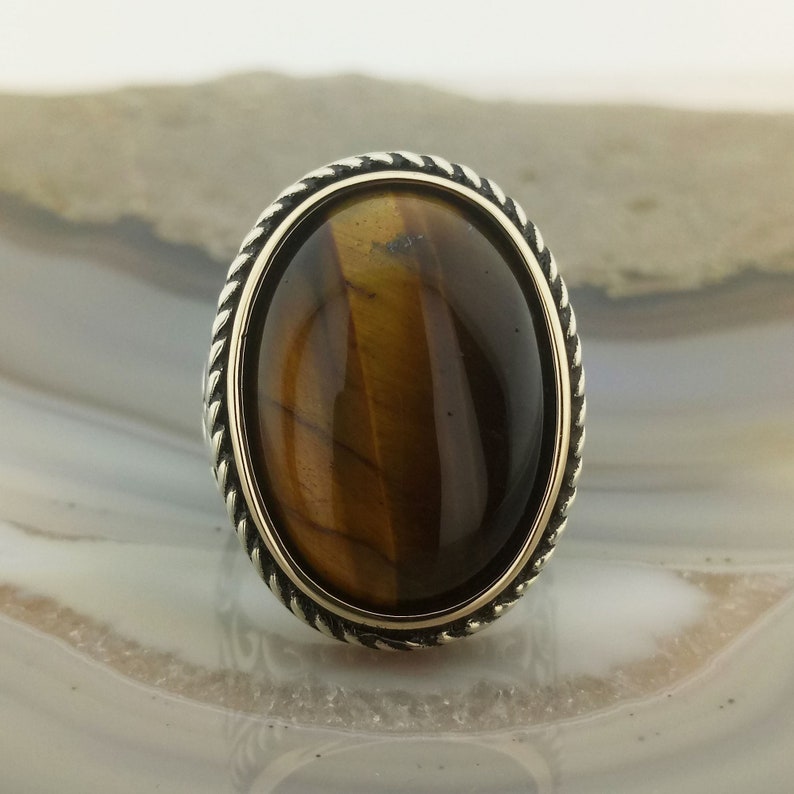 Tiger Eye Ring Tiger Eye Silver Men Ring Brown Gemstone Etsy
