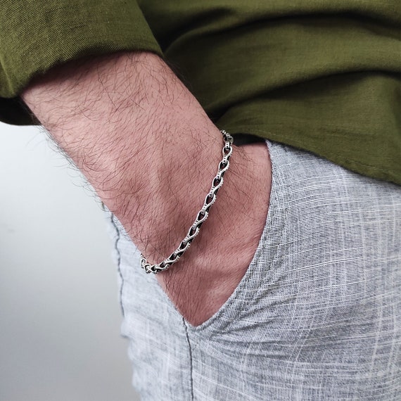 Mens Silver Bracelet Unique Birthday Gift for Men Vintage Chain Bracelet Mens Link Bracelet Boyfriend Gift Constantinople Chain Bracelet Etsy