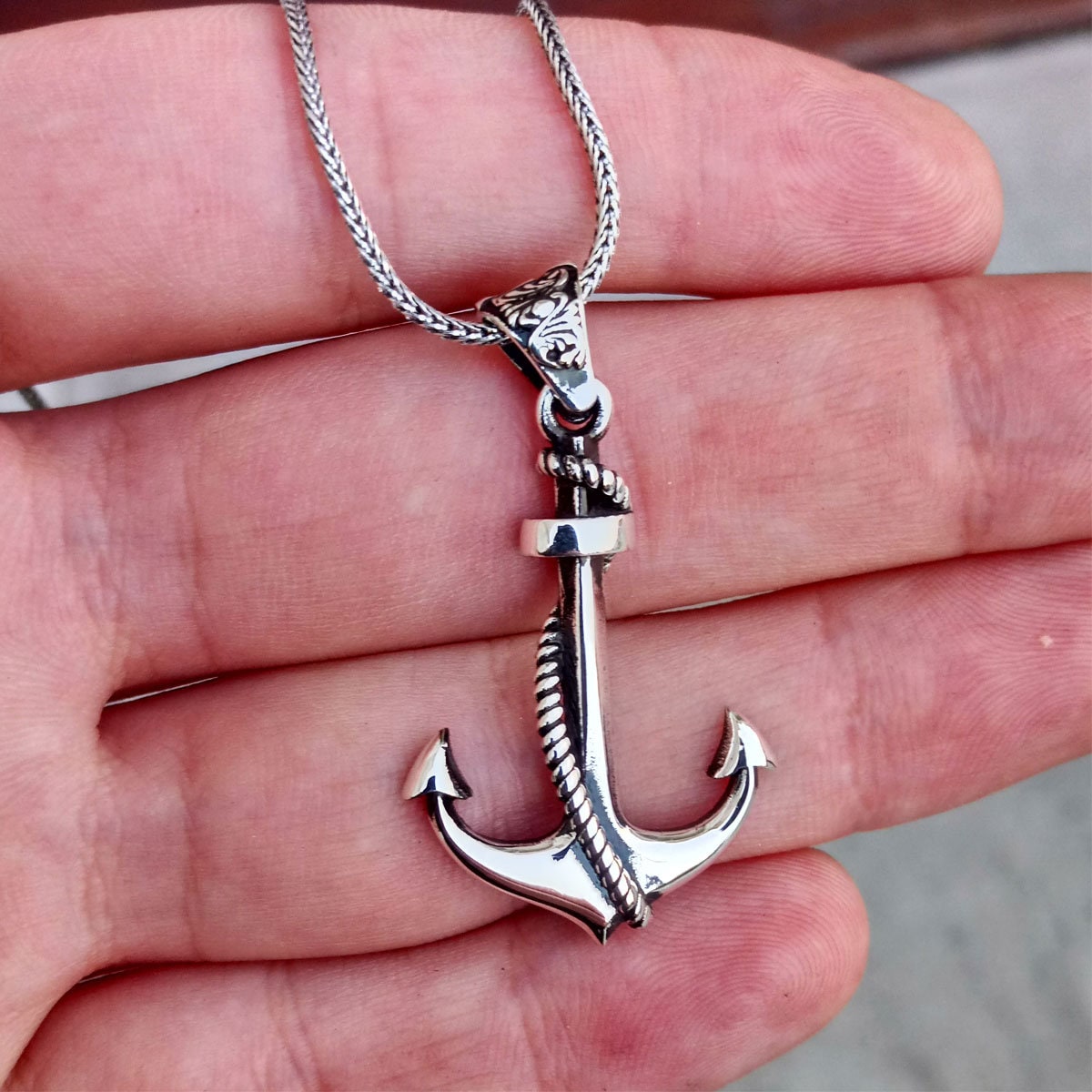 925 sterling silver anchor necklace and 55 cm chain 925 Etsy