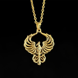 14K Solid Gold Phoenix Necklace, Fire Bird Pendant, 14K Solid Gold, Dainty Phoenix Jewelry,Phoenix Charm, Valentines Day Gift, Birhtday Gift
