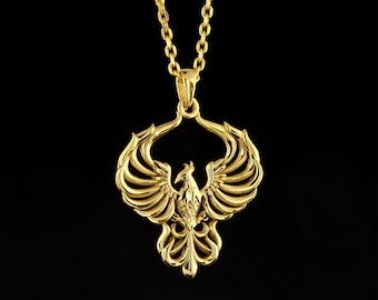 14K Solid Gold Phoenix Necklace, Fire Bird Pendant, 14K Solid Gold, Dainty Phoenix Jewelry,Phoenix Charm, Valentines Day Gift, Birhtday Gift