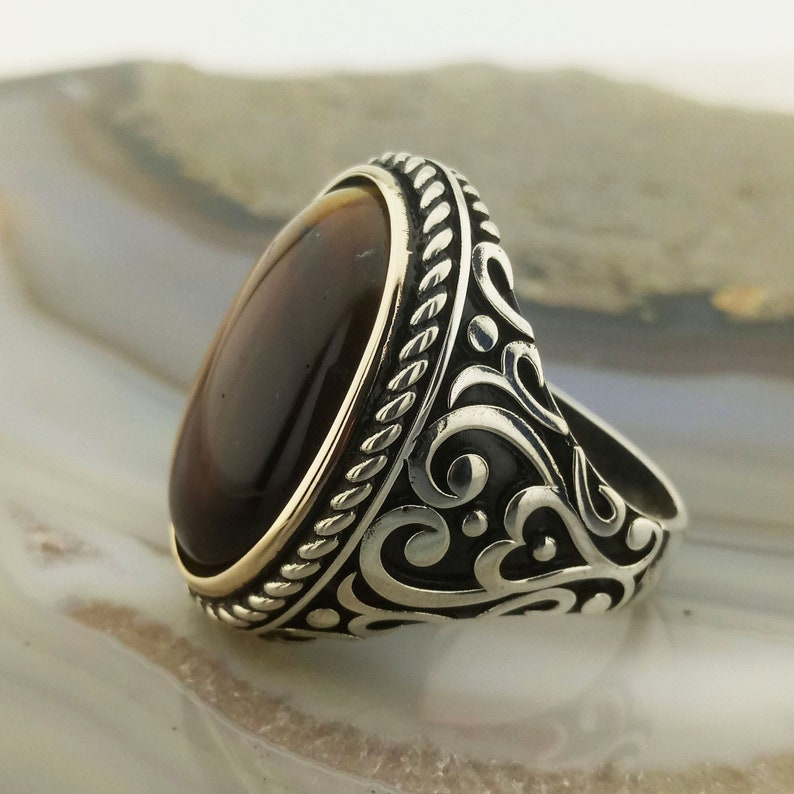 Tiger Eye Ring Tiger Eye Silver Men Ring Brown Gemstone Etsy