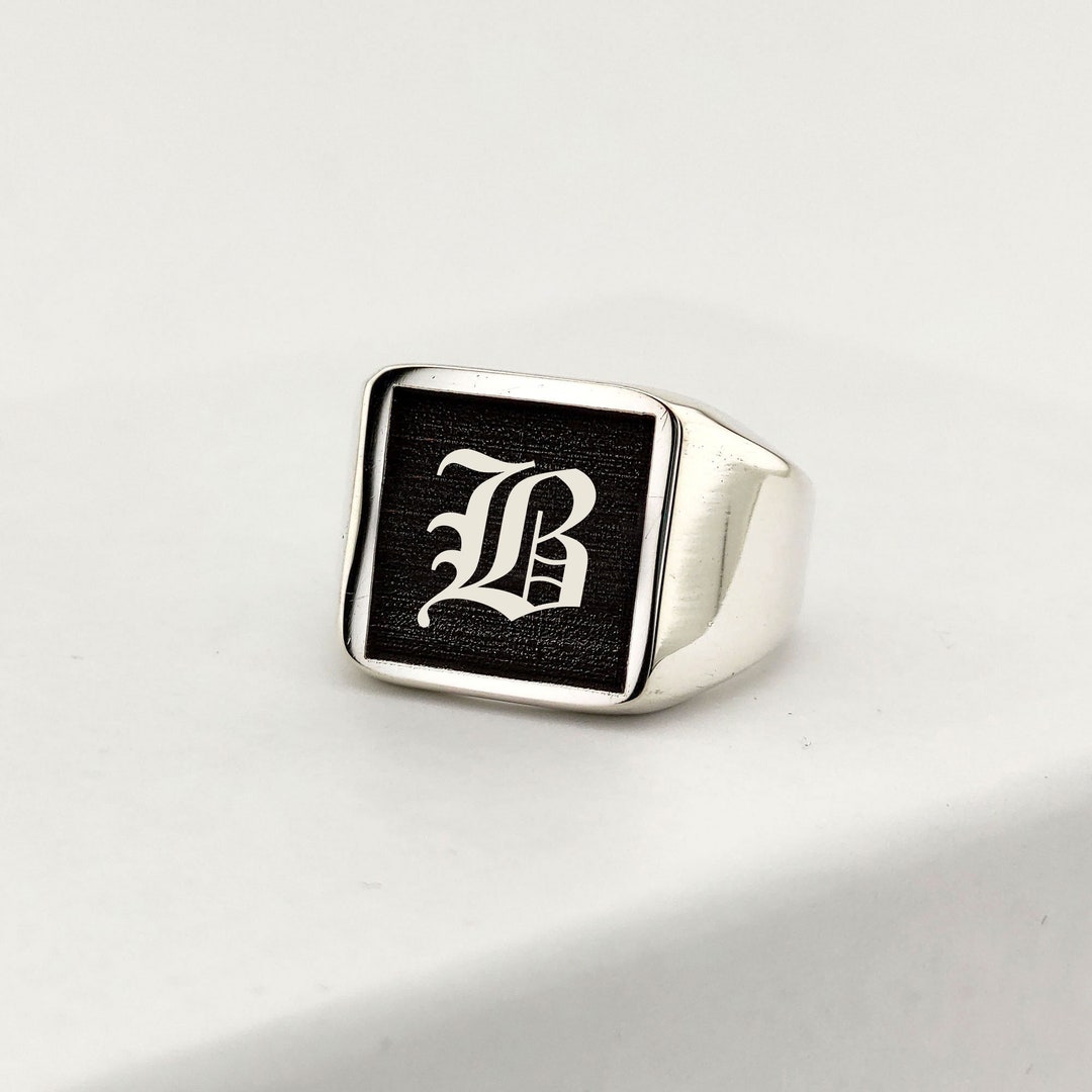 Square Ring, Mens Initial Ring, Women Initial Ring, Monogram