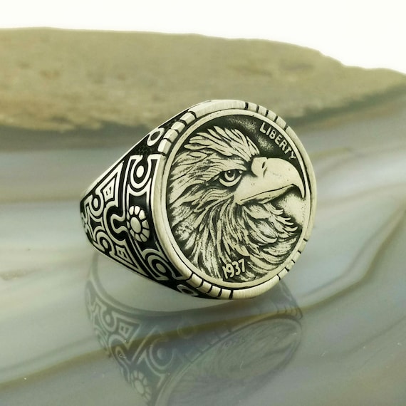 Sterling Silver Eagle Ring: 1937 Liberty Coin, Vintage Style