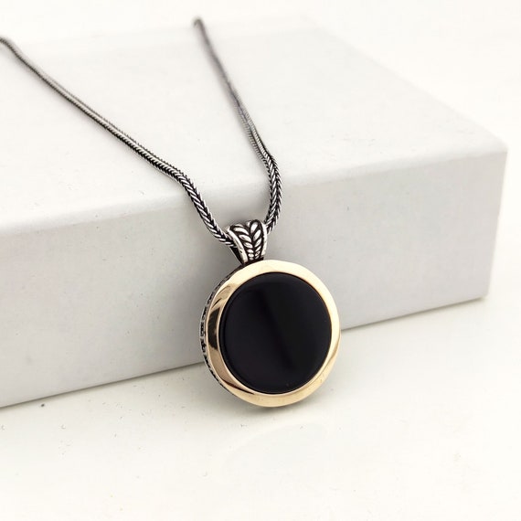Black Onyx Necklace Silver, Valentines Day Round Onyx